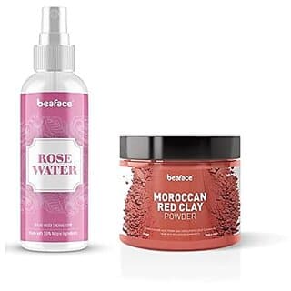 Beaface Combo Pack Moroccan Clay Powder Dead skin cells - 100gm | Rose Water Spray Fresh Glowing Skin - 100gm (Pack of 2) - Skin Care - Face Cleansers | Buy online on ZillyBuy