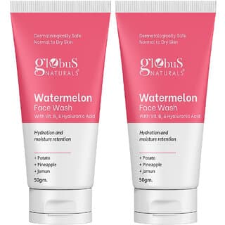 Globus Naturals Watermelon Face Wash with Vitamin B3  Hyaluronic Acid, For Hydration and Moisture retention, Suitable for Normal  Dry Skin 50gm, Pack of 2 - Skin Care - Face Cleansers | Buy online on ZillyBuy