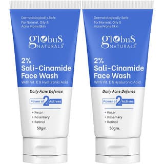 (Pack of 2) Globus Naturals Sali-Cinamide Face Wash Enriched with Hyaluronic Acid & Vitamin E, 50gm - Skin Care - Face Cleansers | Buy online on ZillyBuy