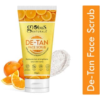 Globus Naturals De Tan Face Scrub, Enriched with Blueberry  Grapes, Tan Removal, Anti Pollution  Oil Control Formula, Chemical Free, Cruelty Free, Suitable For All Skin Types, 50 gm - Skin Care - Face Cleansers | Buy online on ZillyBuy