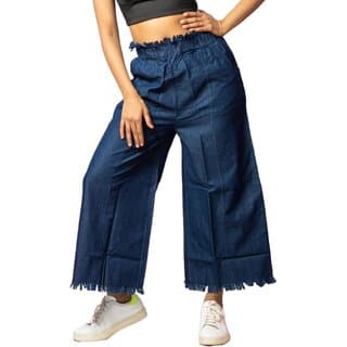MULTIWA Women Soft Denim Baggy Cutout Pant (Blue) (M) - Uncategorized | Buy online on ZillyBuy