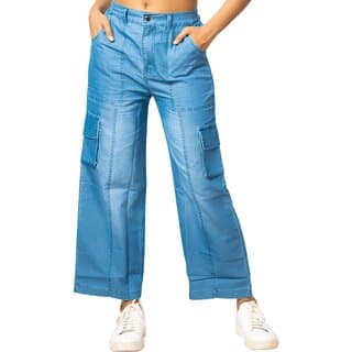 MULTIWA Women Soft Denim Cargo Sailor Pant (M, Light Blue) - Uncategorized | Buy online on ZillyBuy