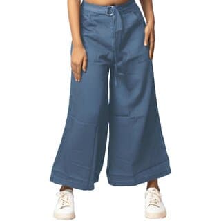 MULTIWA Women Soft Denim Flared Belt Pant (M, Light Blue) - Uncategorized | Buy online on ZillyBuy