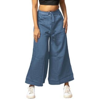 MULTIWA Women Soft Denim Flared Belt Pant (XL, Light Blue) - Uncategorized | Buy online on ZillyBuy