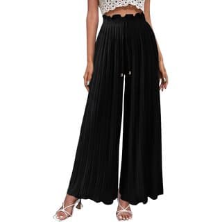 MULTIWA Ethnic Women Girls Rayon Pleats Palazzo Pants || Pleated Palazzo || Flared Pants || Stylish Pants || Wide Leg Pants Black - Uncategorized | Buy online on ZillyBuy