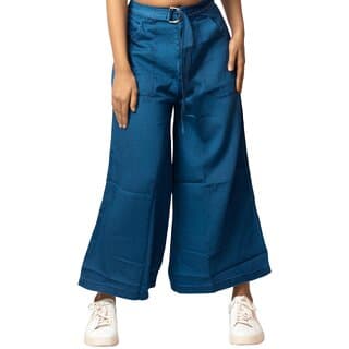 MULTIWA Women Soft Denim Flared Belt Pant (2XL, Dark Blue) - Uncategorized | Buy online on ZillyBuy