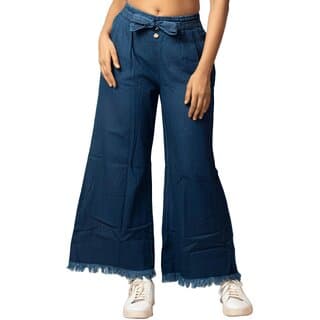 MULTIWA Women Denim Flared Frill Belt Pant (XL, Dark Blue) - Uncategorized | Buy online on ZillyBuy
