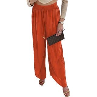 MULTIWA Ethnic Women Girls Rayon Pleats Palazzo Pants || Pleated Palazzo || Flared Pants || Stylish Pants || Wide Leg Pants Orange - Uncategorized | Buy online on ZillyBuy