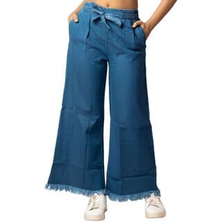 MULTIWA Women Denim Flared Frill Belt Pant (XL, Light Blue) - Uncategorized | Buy online on ZillyBuy