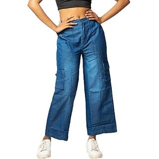 MULTIWA Women Soft Denim Cargo Sailor Pant (L, Dark Blue) - Uncategorized | Buy online on ZillyBuy