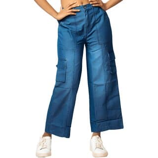 MULTIWA Women Soft Denim Cargo Sailor Pant (XL, Dark Blue) - Uncategorized | Buy online on ZillyBuy