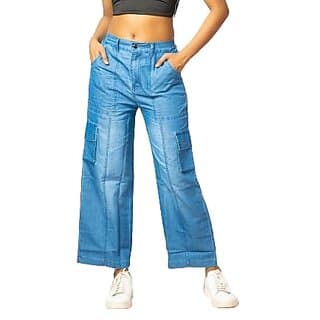 MULTIWA Women Soft Denim Cargo Sailor Pant (XL, Light Blue) - Uncategorized | Buy online on ZillyBuy