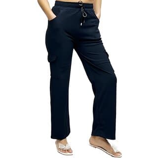 MULTIWA Ribbed Cargo Ankle Pant Regular Fit Trouser Pants | Solid High Waist with Pockets Cargo Pants | Ribbed Drawstring Cargo Pants Navy Blue - Uncategorized | Buy online on ZillyBuy