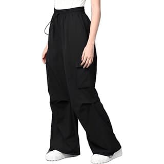 MULTIWA Women Loose Fit Parachute Cargo Pants, High Waist, Multiple Pockets, Lightweight, Black, Size L - Uncategorized | Buy online on ZillyBuy