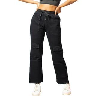 MULTIWA Women Denim Cargo Baggy Pant (M, Black) - Uncategorized | Buy online on ZillyBuy
