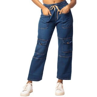 MULTIWA Women Denim Cargo Baggy Pant (M, Dark Blue) - Uncategorized | Buy online on ZillyBuy