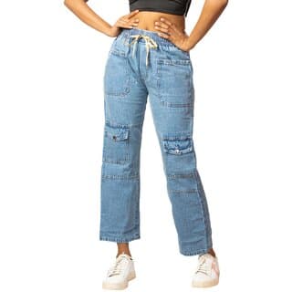 MULTIWA Women Denim Cargo Baggy Pant (L, Light Blue) - Uncategorized | Buy online on ZillyBuy