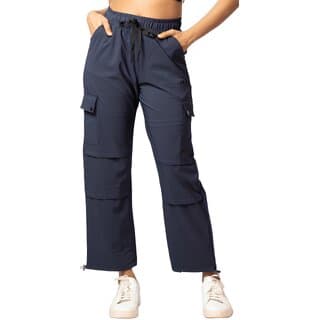 MULTIWA Women's & Girls' Solid High Waist with Pockets Cargo Pants (L, Blue) || Parachute Pants - Uncategorized | Buy online on ZillyBuy