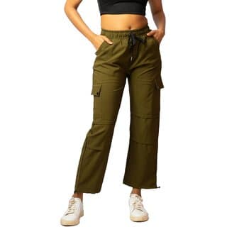 MULTIWA Women's & Girls' Solid High Waist with Pockets Cargo Pants (L, Green) - Uncategorized | Buy online on ZillyBuy