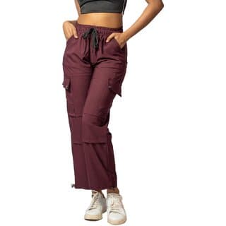 MULTIWA Women's & Girls' Solid High Waist with Pockets Cargo Pants (L, Red) - Uncategorized | Buy online on ZillyBuy