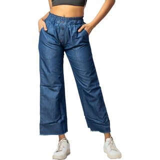 MULTIWA Women's Loose Fit Denim Palazzo Pant, Women Non-Strechable Jeans (L, Blue) - Uncategorized | Buy online on ZillyBuy