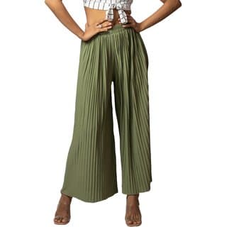 MULTIWA Fancy Stylish Solid Pleated Flared Palazzo Pant for Women (XL, Green) - Uncategorized | Buy online on ZillyBuy