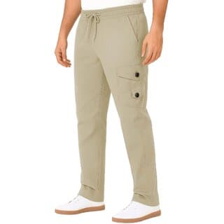 MULTIWA Men's Twill Cargo Pants with Elastic Waistband & Drawstring Multiple Pockets Loose Fit Hem Premium Fabric Comfortable Daily & Travel Wear - Uncategorized | Buy online on ZillyBuy