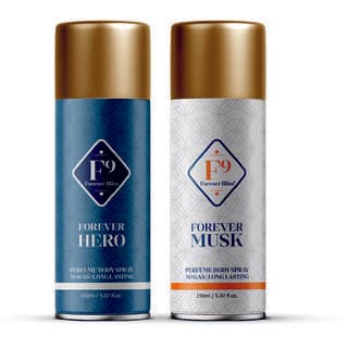 F9 Forever Musk and Hero Long Lasting Freshness Deodorant Perfume Body Spray For Men and women (150ml2) Pack of 2 - Fragrance | Buy online on ZillyBuy