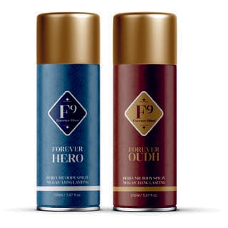 F9 Forever Outh and Hero Long Lasting Freshness Deodorant Perfume Body Spray For Men and women (150ml2) Pack of 2 - Fragrance | Buy online on ZillyBuy