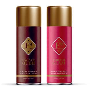 F9 Forever Glam and Oudh Long Lasting Freshness Deodorant Perfume Body Spray For Men and women (150ml2) Pack of 2 - Fragrance | Buy online on ZillyBuy
