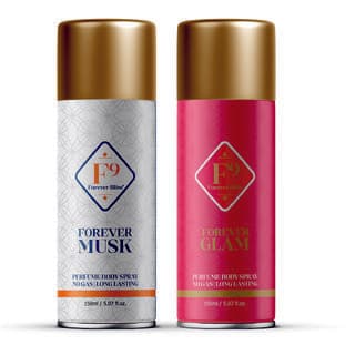 F9 Forever Glam and Musk Long Lasting Freshness Deodorant Perfume Body Spray For Men and women (150ml2) Pack of 2 - Fragrance | Buy online on ZillyBuy