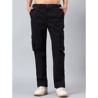 Men's Black Cargo Pants with Multiple Pockets, Straight Fit, Casual Utility Trousers - Uncategorized | Buy online on ZillyBuy