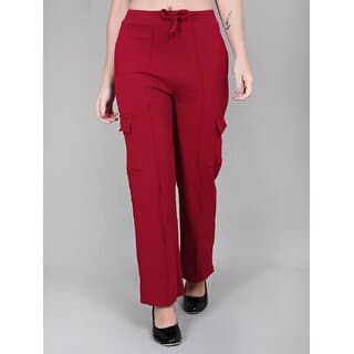 T Dot Women Red Solid Mid Rise Cargo Trouser - Uncategorized | Buy online on ZillyBuy