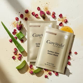 Careveda Golden Glow Sheet Mask Suitable For All Skin Types, 25Gm, Pack Of 2 - Skin Care - Face Cleansers | Buy online on ZillyBuy