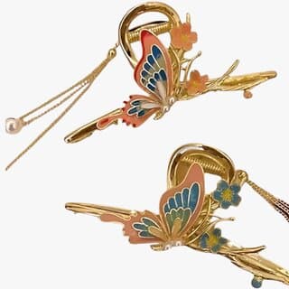 Pink Butterfly Hair Clip  Gold Metal with Pearl Chains - Hair Oils, Care, and Styling | Buy online on ZillyBuy
