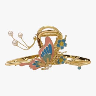 Pink and Blue Butterfly Hair Clip Gold Finish with Pearls - Hair Oils, Care, and Styling | Buy online on ZillyBuy