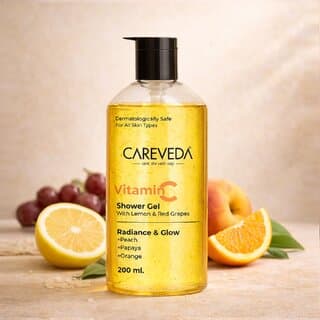 CareVeda Shower Gel, Skin Brightening Body Wash with Peach Papaya Orange, Fresh & Glowing Skin 200ml - Skin Care - Face Cleansers | Buy online on ZillyBuy