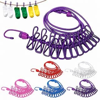 Cloth Drying Rope, Elastic 12 Clips Cloth Hanging Rope Non-Slip Clotheslines for Outdoor Indoor Travel Laundry Drying - Closet/Laundry/Shoe Organization | Buy online on ZillyBuy