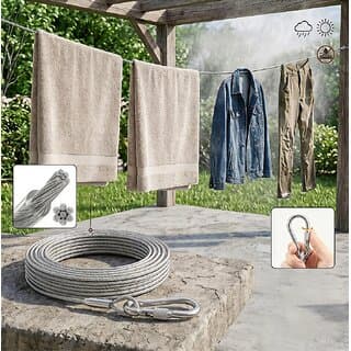 Heavy Duty Clothes Drying Rope 5 Meter with Hooks  Strong Steel Clothesline for Balcony, Travel, Camping  Home Use - Closet/Laundry/Shoe Organization | Buy online on ZillyBuy