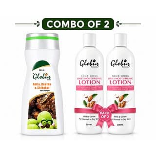 (Combo of 2) Globus Amla Reetha Shikakai Shampoo 200ml & Globus Daily Moisturising Body Lotion 200ml Twin Pack - Shampoos and Conditioners | Buy online on ZillyBuy
