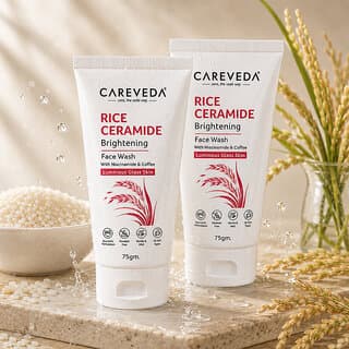 (Set of 2) CareVeda Rice Ceramide Brightening Face Wash with Niacinamide  Coffee, For Luminous-Looking Skin, 75g - Skin Care - Face Cleansers | Buy online on ZillyBuy