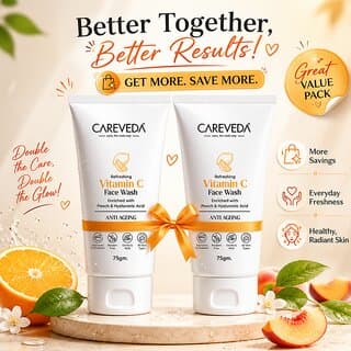 (Set of 2) CareVeda Vitamin C Face Wash with Peach  Hyaluronic Acid, Refreshing  Hydrating Cleanser, 75g - Skin Care - Face Cleansers | Buy online on ZillyBuy