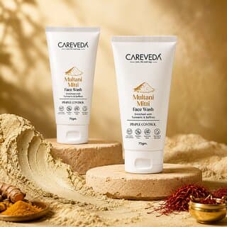 (Set of 2) CareVeda Multani Mitti Face Wash with Turmeric, Saffron  Niacinamide, Deep Cleansing  Oil Balance, 75g - Skin Care - Face Cleansers | Buy online on ZillyBuy