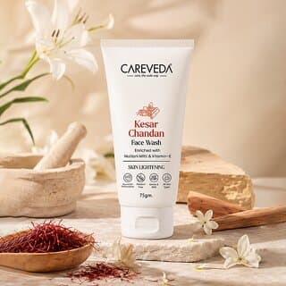 (Pack of 1) CareVeda Kesar Chandan Face Wash with Multani Mitti  Vitamin E, Ayurvedic Brightening Cleanser, 75g - Skin Care - Face Cleansers | Buy online on ZillyBuy