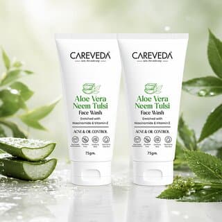 (Set of 2) CareVeda Aloe Vera, Neem  Tulsi Face Wash with Niacinamide  Vitamin E, Acne  Oil Control, 75g - Skin Care - Face Cleansers | Buy online on ZillyBuy