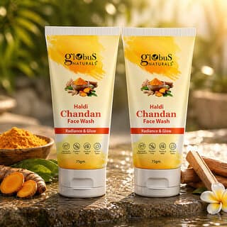 (Set of 2) Globus Naturals Haldi Chandan Face Wash, Tan  Dirt Cleansing, For Glowing Skin, 75g - Skin Care - Face Cleansers | Buy online on ZillyBuy