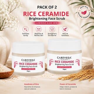 (Set of 2) CareVeda Rice Ceramide Brightening Face Scrub with Sugar, Coffee  Walnut, For Smooth  Hydrated-Looking Skin, 50g - Skin Care - Face Cleansers | Buy online on ZillyBuy