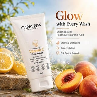 (Pack of 1) CareVeda Vitamin C Face Wash with Peach  Hyaluronic Acid, Refreshing  Hydrating Cleanser, 75g - Skin Care - Face Cleansers | Buy online on ZillyBuy