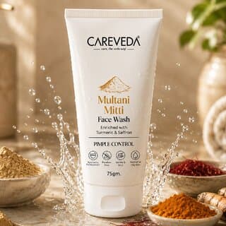 (Pack of 1) CareVeda Multani Mitti Face Wash with Turmeric, Saffron  Niacinamide, Deep Cleansing  Oil Balance, 75g - Skin Care - Face Cleansers | Buy online on ZillyBuy