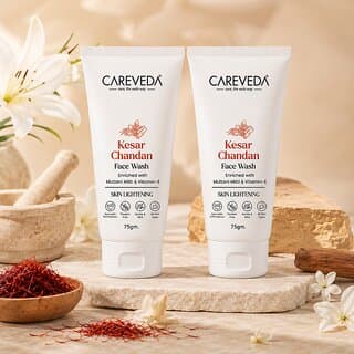 (Set of 2) CareVeda Kesar Chandan Face Wash with Multani Mitti  Vitamin E,  Brightening Cleanser, 75g - Skin Care - Face Cleansers | Buy online on ZillyBuy